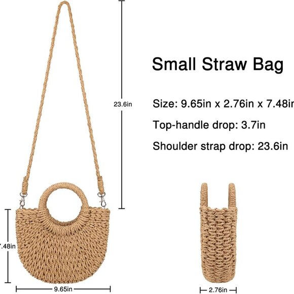 Womens Straw Beach Bag Woven Crossbody Shoulder Satchel Handbag Purse - Picture 6 of 7